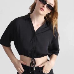 Only Black Regular Fit Cropped Shirt-image-7