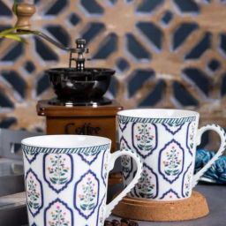 Goodhomes White & Blue Bone China Coffee Mug (0.32 L) - Set of 2-23