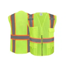 Payuh Hi -Vis Sigma V-Neck Zipper Closer PVC 75 mm (3 inch) Contrasting Color Reflective Polyester Liril Mesh Safety Jacket Green Free Size (Pack of 5)-image-4