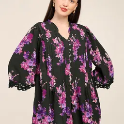 7OUNCE Floral Print Shirt Style Longline Top-image-19