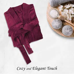 HOUSSE Maroon 550 GSM Shawl Collar Bath Robe With Belt-picture-32