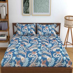 YaAkholic Blue & Brown Paisley 210 TC King Fitted Bedsheet Set- 1.9 M x 1.8 M-image-56