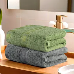 Kuber Industries Green & Grey 2 Pcs Cotton Highly Absorbent 225 GSM Face Towel-87