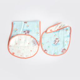 Yellow Doodle Unicorn Printed Reversible Organic Cotton Muslin Bib & Burp Cloth Set - Multicolour-image-6