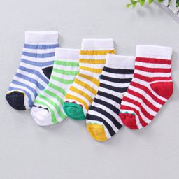 Cute Walk by Babyhug Ankle Length Antibacterial Striped Socks Pack Of 5 - Multicolor-image-110