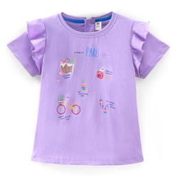 ToffyHouse 100% Cotton Half Sleeves Paris Printed Top -  Lavender-picture-2