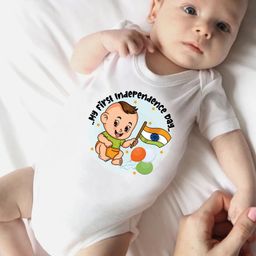 KNITROOT Independence Theme Half Sleeves My First Independence Day Printed Onesie -White-image-55