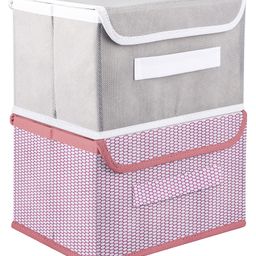 Kuber Industries Drawer Storage Box  Foldable Dhakkan Storage Box  Non-Woven Clothes Organizer For Toys  Storage Box with Handle  Medium  Pack of 2  Pink & Gray-17