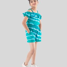 tweeny mini Pure Cotton Cold Shoulder Tie Dye Jumpsuit - Green-image-16