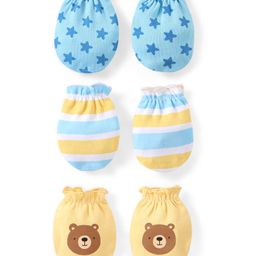 Babyhug 100% Cotton Mittens Multicolor Pack of 3 - Blue & Yellow-image-10