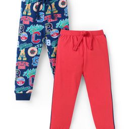 Babyhug Cotton Knit Full Length Text Printed Lounge Pants Pack of 2 - Navy Blue & Dark Pink-image-90