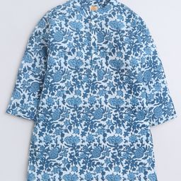Aww Hunnie 100% Cotton Full Sleeves Floral Jaipuri Printed Kurta - Blue-picture-48