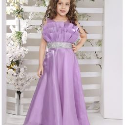 Ministitch Organza Sleeveless Pleated Bodice With Stone Embellished Gown - Lilac-image-7