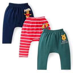 Babyhug Disney Full Length Interlock Diaper Leggings With Winnie the Pooh Graphics Pack of 3 - Navy Red & Dark Green-image-9