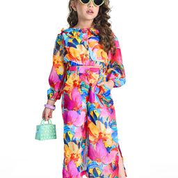 Ollington St. Woven Full Sleeves Floral Printed Top & Culottes Co-Ord Set - Pink-image-98