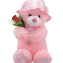 Tickles Pink Cute Teddy with a Rose Soft Stuffed Plush Animal for Kids Gift for Friends (Color: Pink Size: 30 cm)-image-6