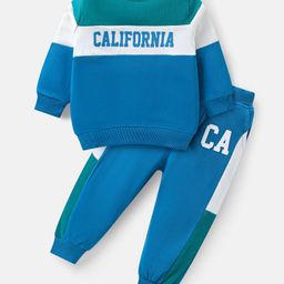 Babyhug Terry Knit Full Sleeves T-Shirt & Lounge Pant Set With Cut & Sew Design & California Print - Blue-image-31