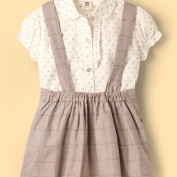 ToffyHouse Cotton Woven Half Sleeves Top & Skirt Set With Floral Print - White & Beige-image-25