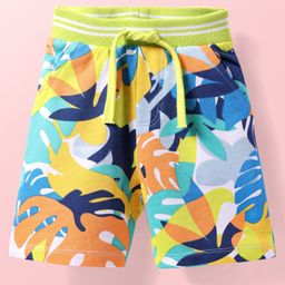 Babyhug Terry Knit Mid Thigh Shorts With Leaf Print - White-image-31