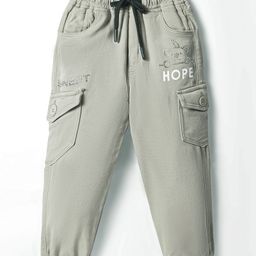 Olio Kids Cotton Woven Full Length Trousers With Text Print - Olive Green-picture-19