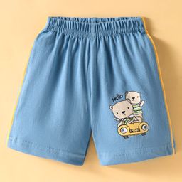 Tango Single Jersey Knit Knee Length Shorts with Bear Print & Tape Detailing - Blue-image-18