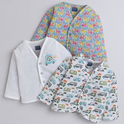 Polka Tots Pack Of 3 Cotton Full Sleeves Animals & Vehicals Printed Jhablas - Multi Colour-image-64