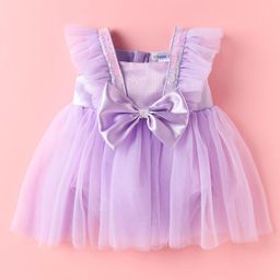Mark & Mia Woven Frill Sleeves Frock Style Party Onesie with Sequin Detailing & Bow Applique - Purple-image-78
