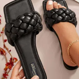 Shoetopia Cable Knit Designed Slip On Sandals - Black-picture-23