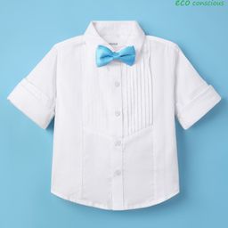 Babyoye 100% Cotton Woven Solid Full Sleeves Party Shirt with Bow - White-image-79
