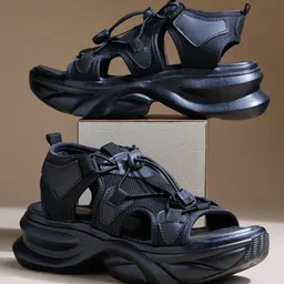 Shoetopia Solid Sandals - Black-picture-30