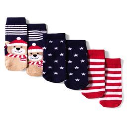 Cute Walk by Babyhug Knit Ankle Length Anti Bacterial Socks with Bear & Star Design Pack of 3 - Brown Navy Blue & Red-picture-7