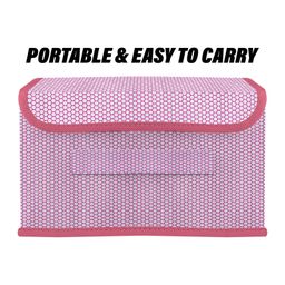 Kuber Industries Drawer Storage Box  Foldable Dhakkan Storage Box  Non-Woven Clothes Organizer For Toys  Storage Box with Handle  Medium  Pack of 2  Pink & Gray image 2