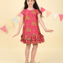 Fabindia Girls Floral Printed Drop-Waist Dress-image-8