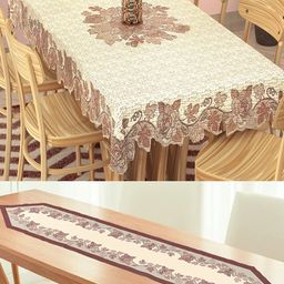 Kuber Industries Cream-Coloured Set of 2 Ethnic Motifs Anti-Slip Cotton 6-Seater Table Cover with Textured-16