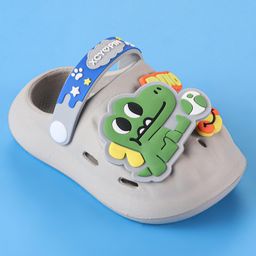 Oh! Pair Slip On Clogs With Back Strap Closure & Dino Appliques - Grey image 3