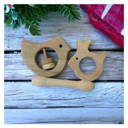 neemtoys Beautiful Dove Rattle & Dumbbell & Rabbit Shaped Teethers made from Pure Neem Wood image 3