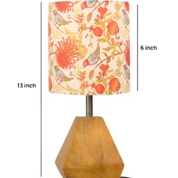 green girgit Brown & Peach Colored Printed Cylindrical Shaped Wooden Table Lamp with Bulb image 3