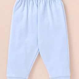 Zero Interlock Knit Full Sleeves Front Open Night Suit With Stripes & Bunny Print - Sky Blue image 4