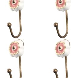 IndianShelf White & Pink 4 Pieces Textured Ceramic Wall Hooks-30