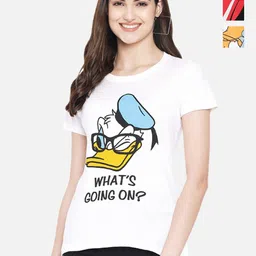 Dreambe Women Pack of 3 Donald Duck Graphic Printed Round Neck Cotton T-shirts-image-86