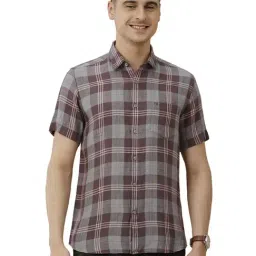 cavallo by linen club Linen Club Purple Pure Linen Contemporary Fit Checks Casual Shirts-picture-40