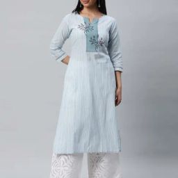 Kami Kubi Blue Striped Straight Kurta-image-9