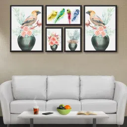 999store Multicolor Colorful Birds And Rose Multi Frame Painting image 1