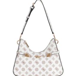 GUESS White LORALEE Printed Medium Hobo Bag-24