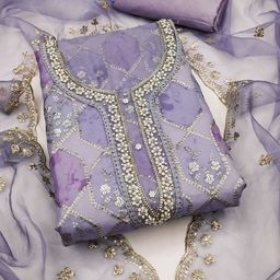 Ishin Embroidered Organza Unstitched Dress Material-image-87