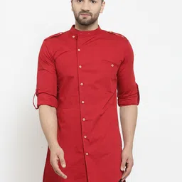 WESTCLO Men Maroon Solid Asymmetric Straight Kurta-21