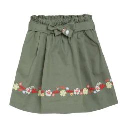 Elle Kids Olive Green Cotton Embroidered Skirt-image-22
