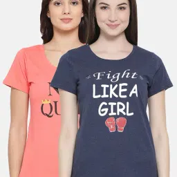 Clovia Multicolor Graphic Print T-Shirt (Pack Of 2)-image-73