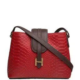 Hidesign Ecom Red Textured Medium Sling Handbag-image-8