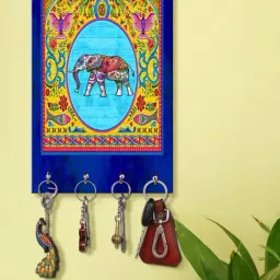 999Store Blue & Yellow MDF  Key Holder - Set of 1-11